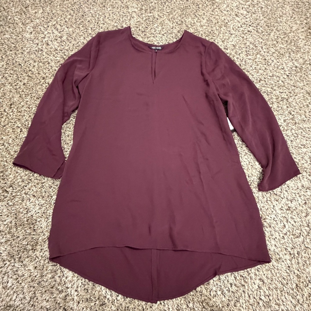 Nic+Zoe Womens Winterberry Burgundy Keyhole High-Low Tunic Blouse H191638 S